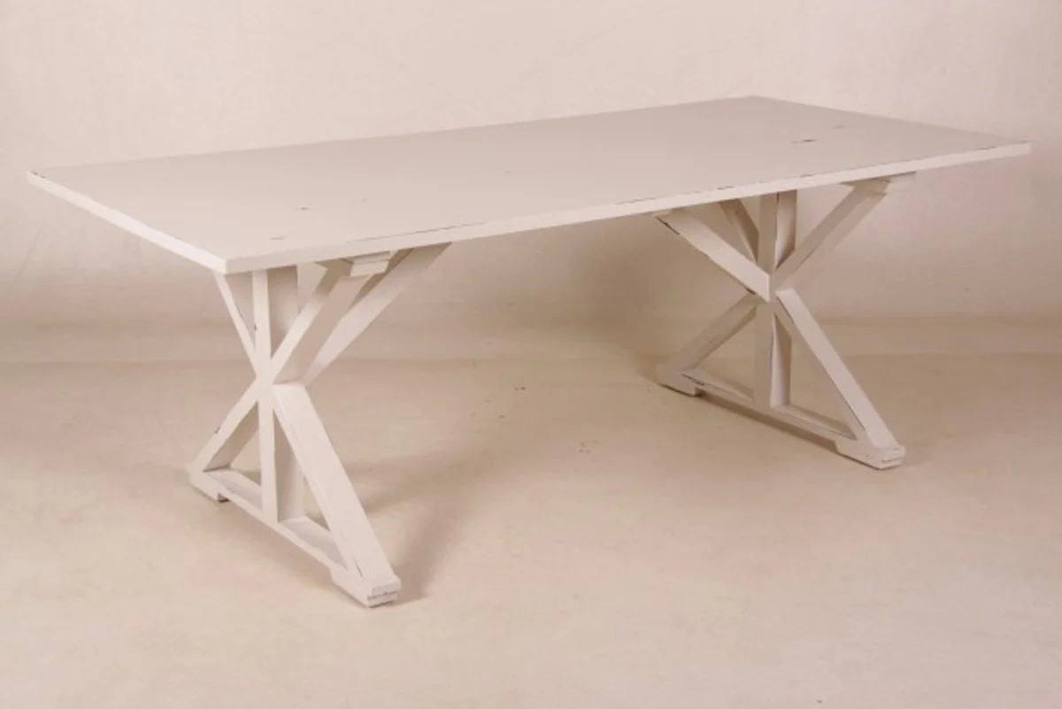 Vintage teak dining table antique style white 210 x 100 cm - country house style table teak