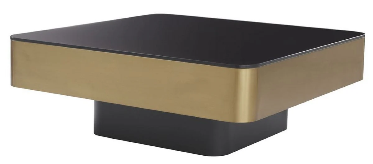 Luxury coffee table brass / black 89.5 x 89.5 x H. 33.5 cm - Living room table with glass top - Living room furniture - Luxury furniture