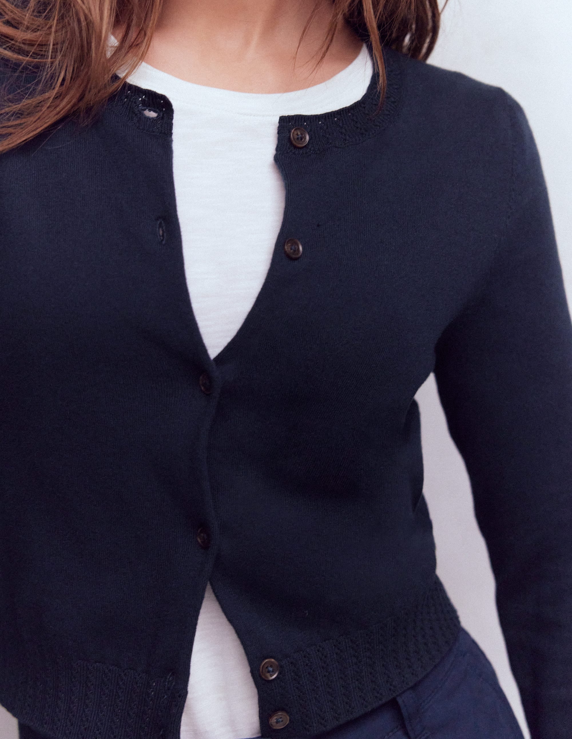 Emilia Verkürzte Baumwollstrickjacke-Marineblau