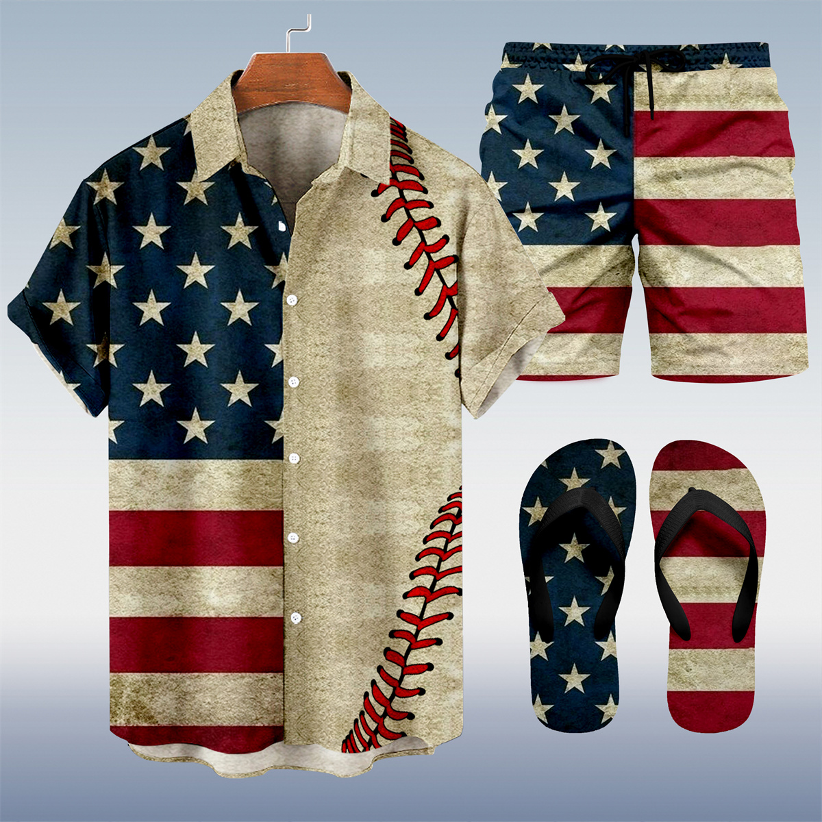 Suitmens Men's Tiki Party Hawaiian Vacation Print Three-Piece Set 026