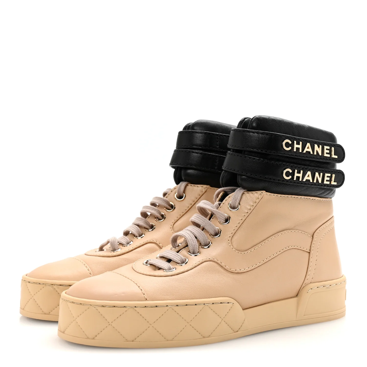 Lambskin Logo High Top Sneakers 35.5 Ivory Black - Top Club