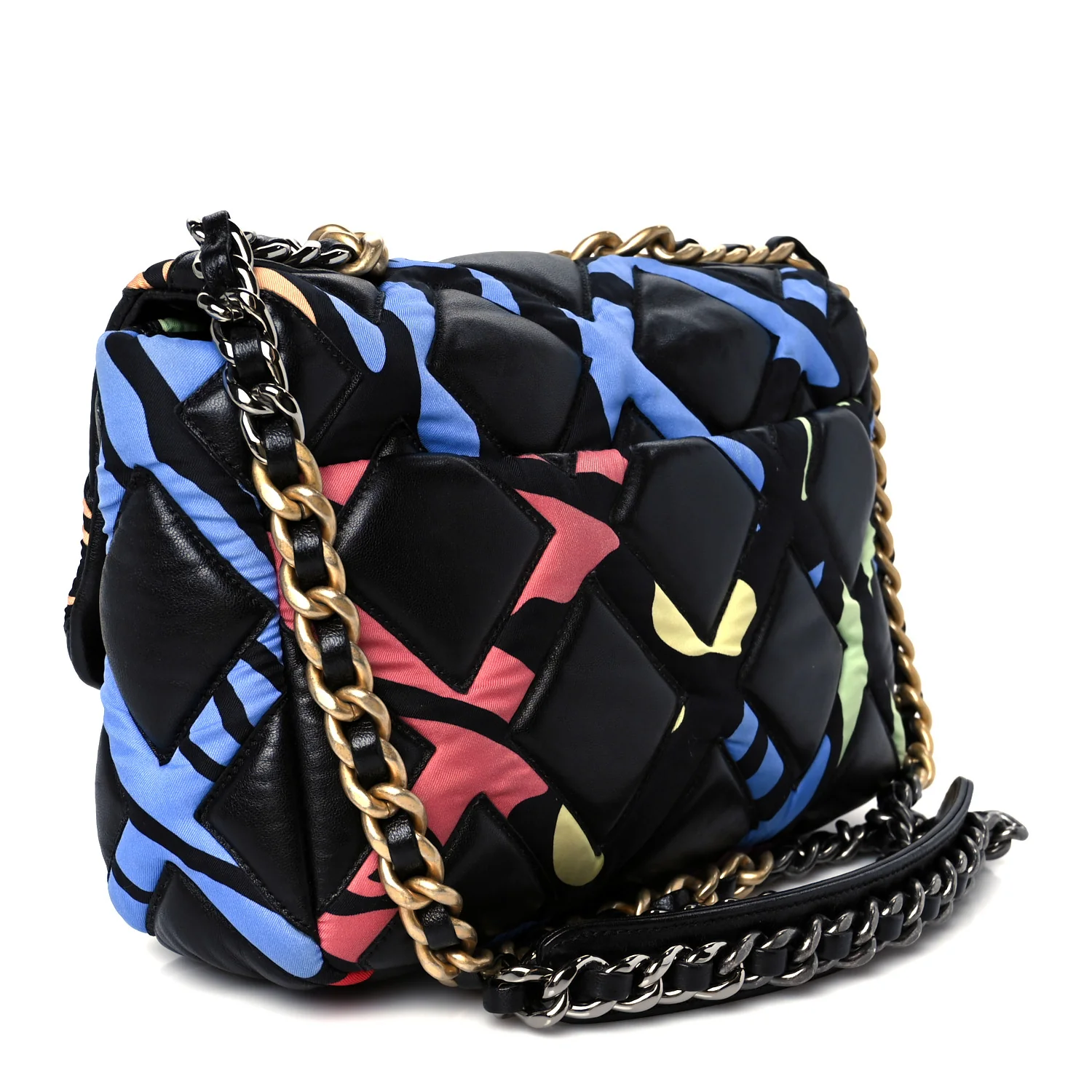 Lambskin Printed Fabric Medium Chanel 19 Flap Black Multicolor - Top Club