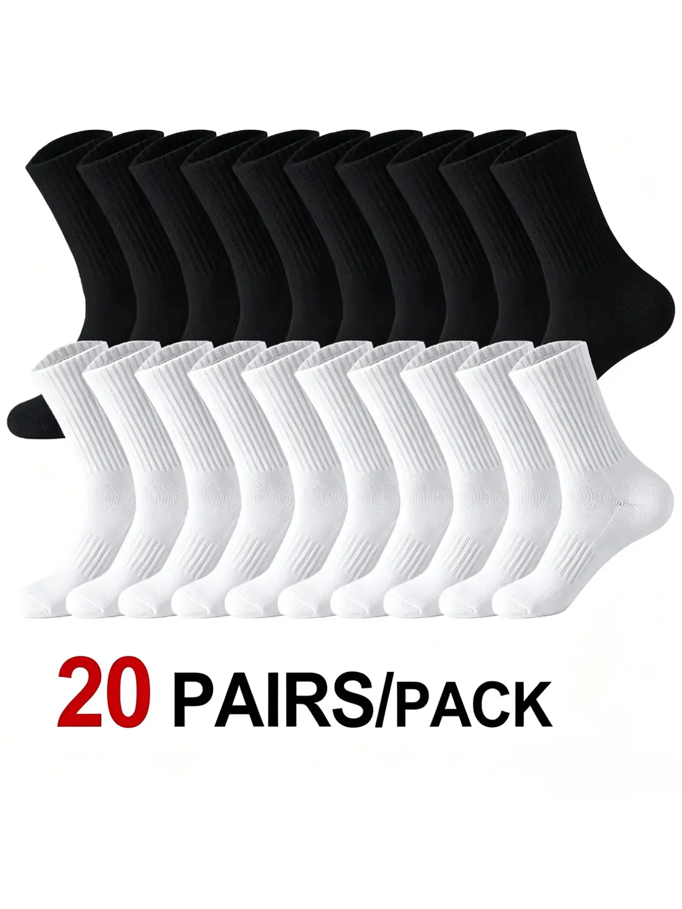 20 Pairs Unisex Polyester Crew High Ankle Socks, Sweat-Absorbent Anti-Odor Comfort Socks for Business Sports Daily Wear