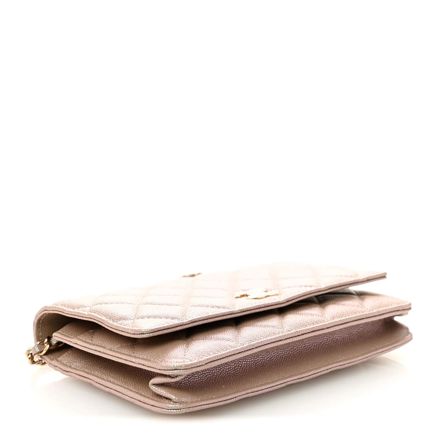 Iridescent Caviar Quilted Wallet on Chain WOC Beige - Top Club