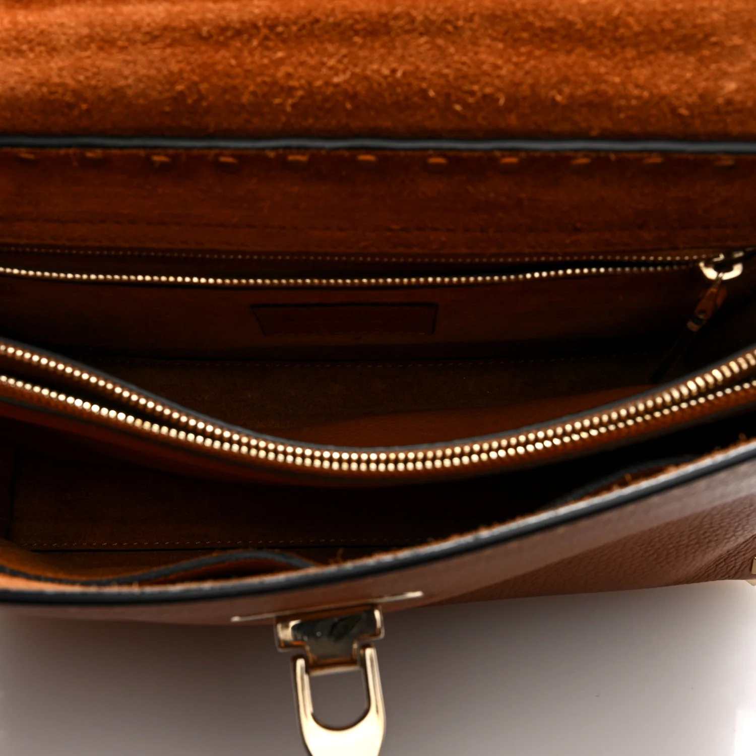 Pebbled Calfskin Rockstud Flip Lock Top Handle Bag Cognac - Top Club
