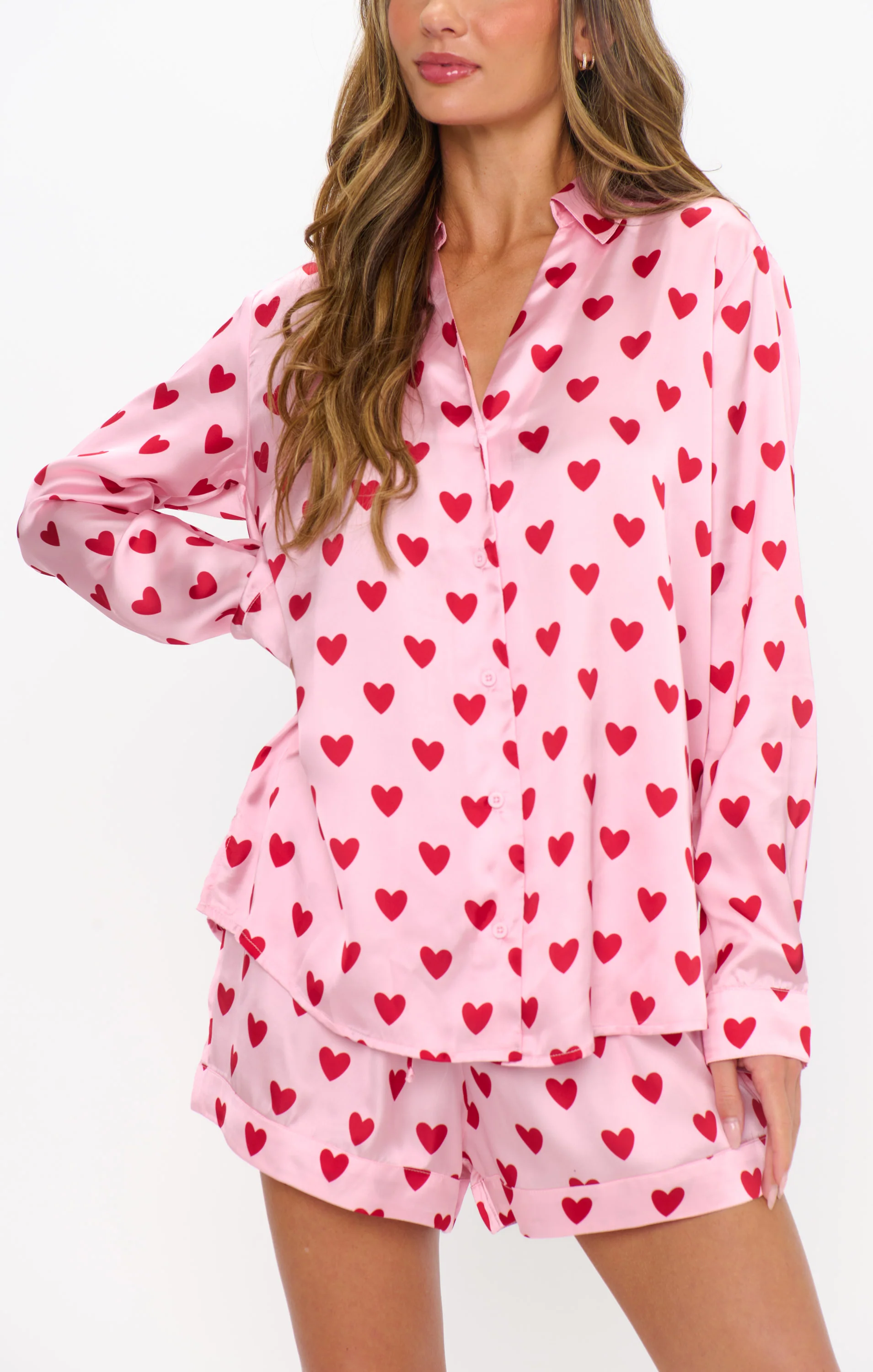 Early Riser PJ Set ~ Pink Queen Of Hearts Silky