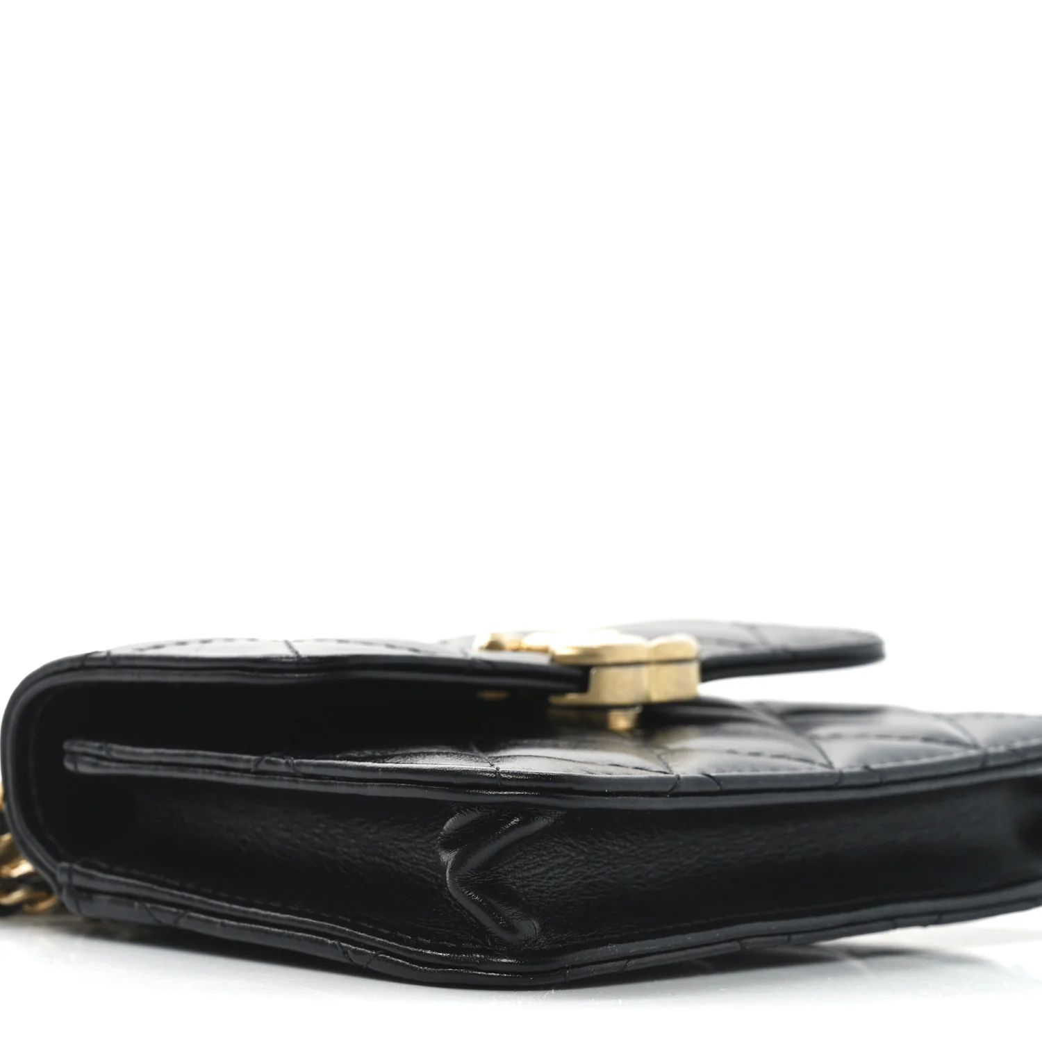 Calfskin Quilted Perfect Fit Coin Purse With Chain Black - Top Club