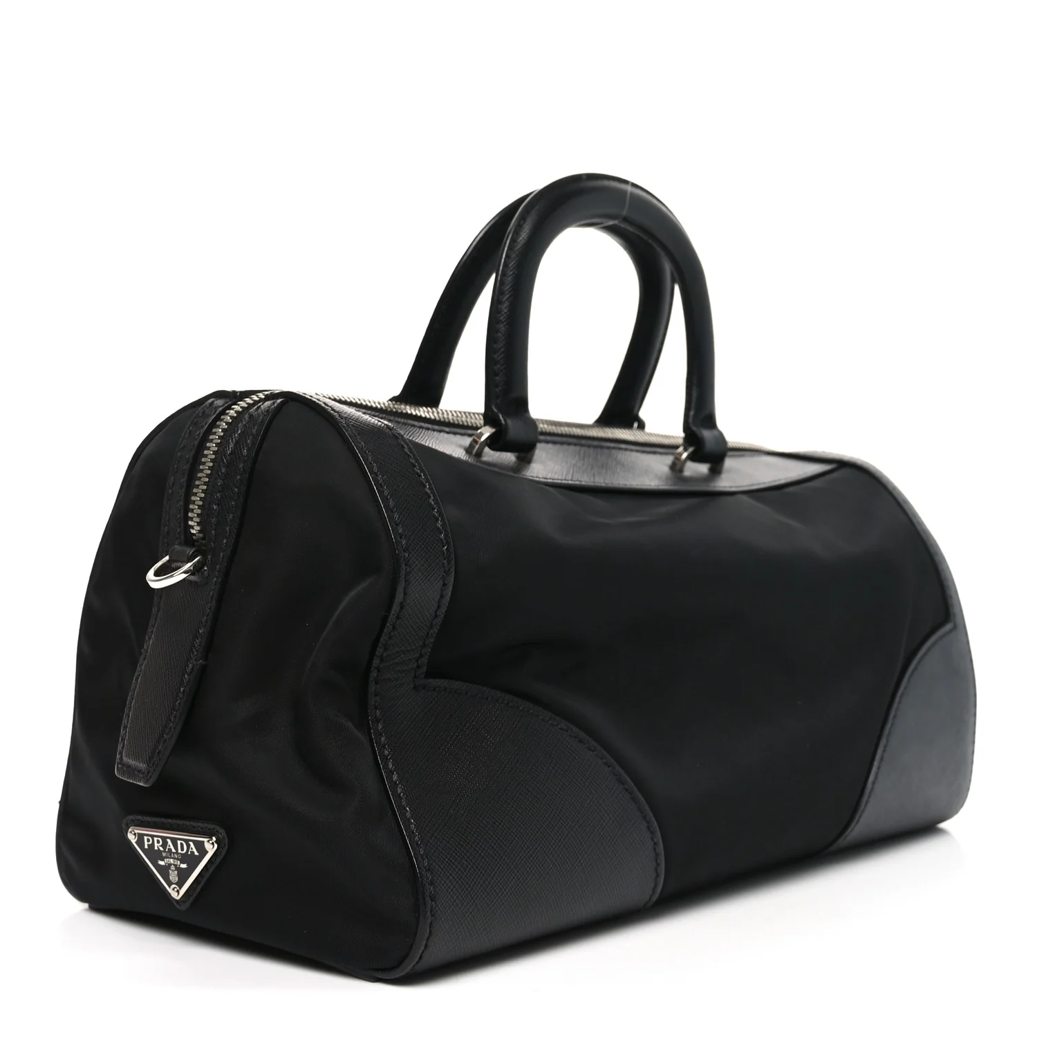 Nylon Saffiano Top Handle Bag Black - Top Club