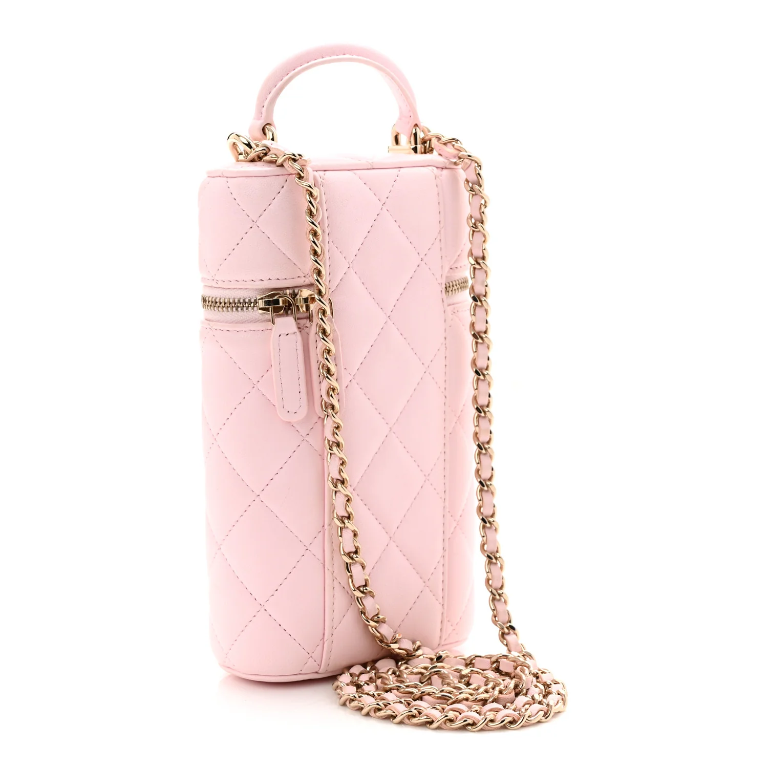 Lambskin Quilted Vertical Vanity Case With Chain Light Pink - Top Club