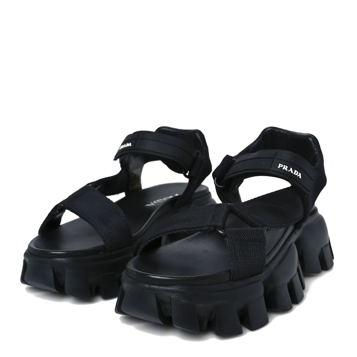 Nappa Logo Embossed Thunder Sole 50mm Sport Sandals 35.5 Black