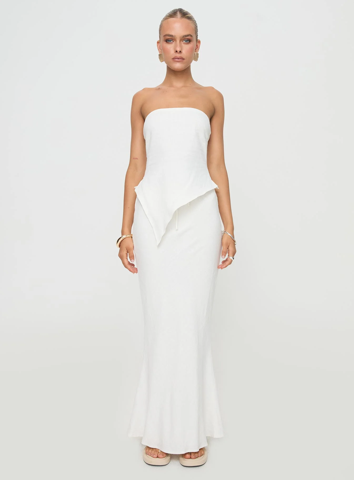 Birdie Asymmetric Linen Blend Top White