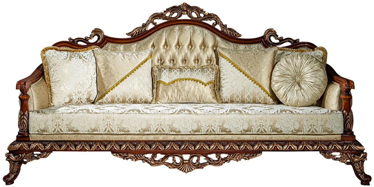 Luxury baroque living room set gold / brown / bronze - 2 sofas & 2 armchairs & 1 coffee table - living room furniture in baroque style - noble and magnificent