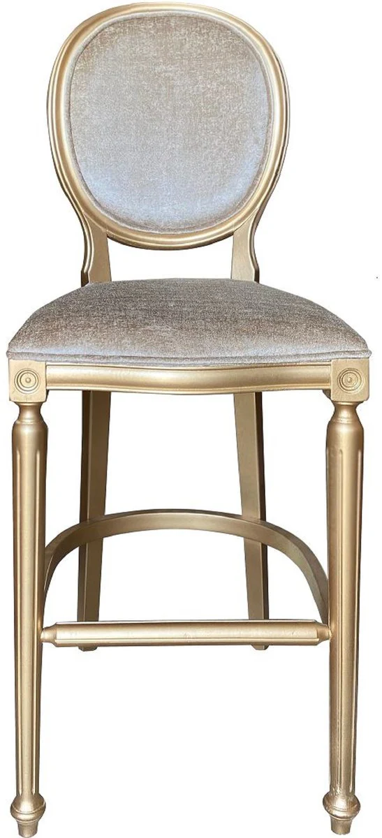 Baroque Bar Chair Gold / Gold - Handcrafted Solid Wood Antique Style Bar Stool with Velvet Fabric - Baroque Bar Furniture