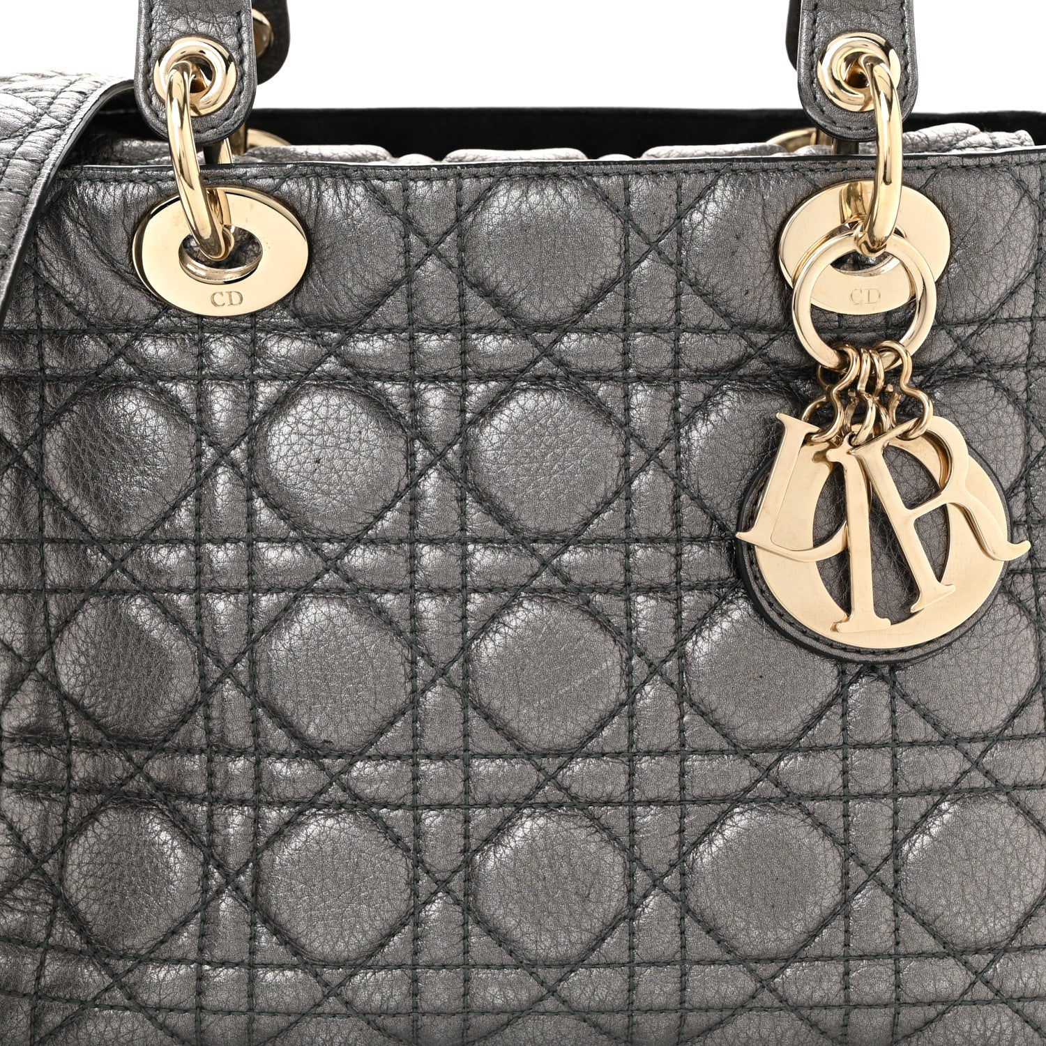 Metallic Grained Calfskin Cannage Medium Supple Lady Dior Steel - Top Club