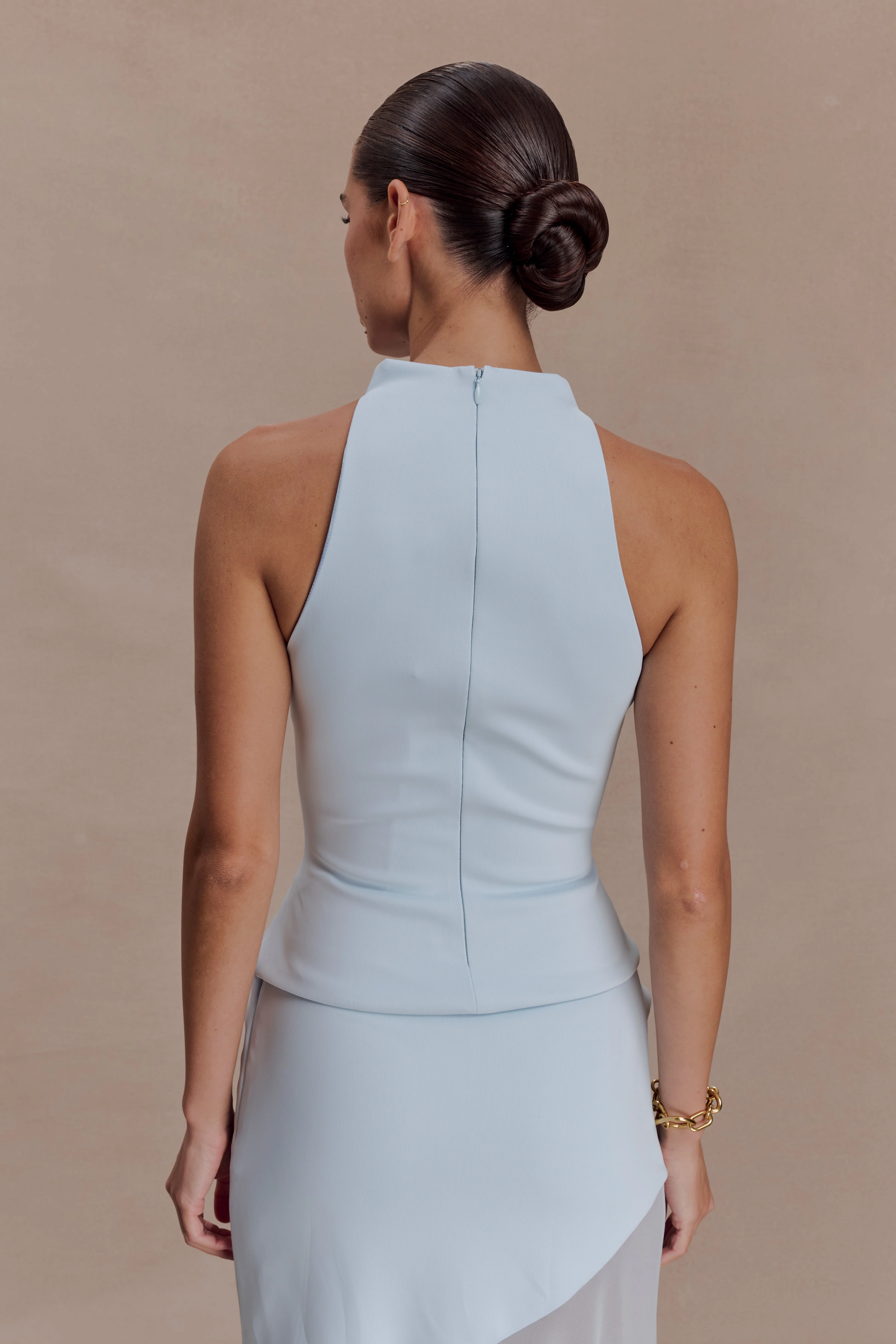 Portia Scuba Sleeveless Top - Pale Blue