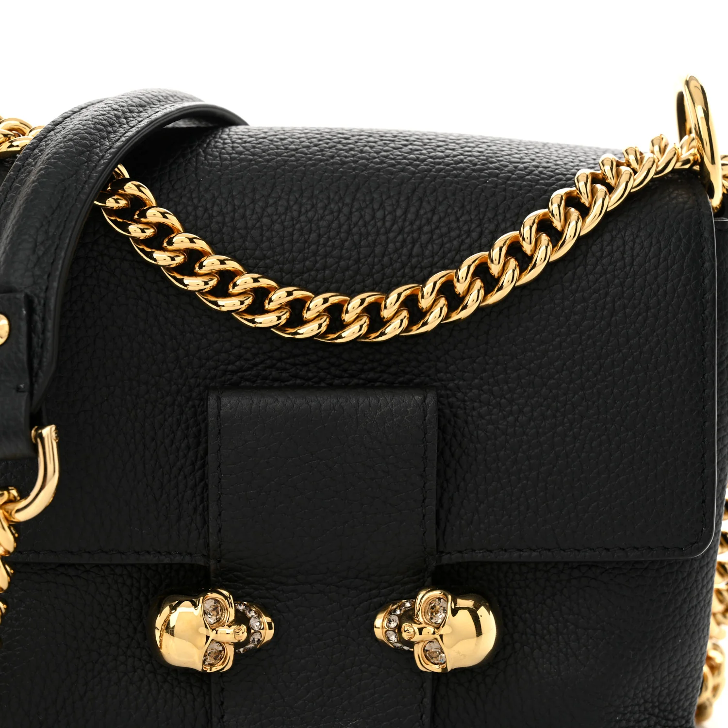 Calfskin Small Twin Skull Chain Crossbody Black - Top Club