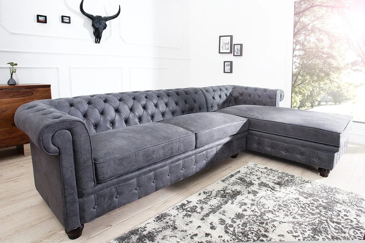 Chesterfield corner sofa in antique gray - living room furniture - couch