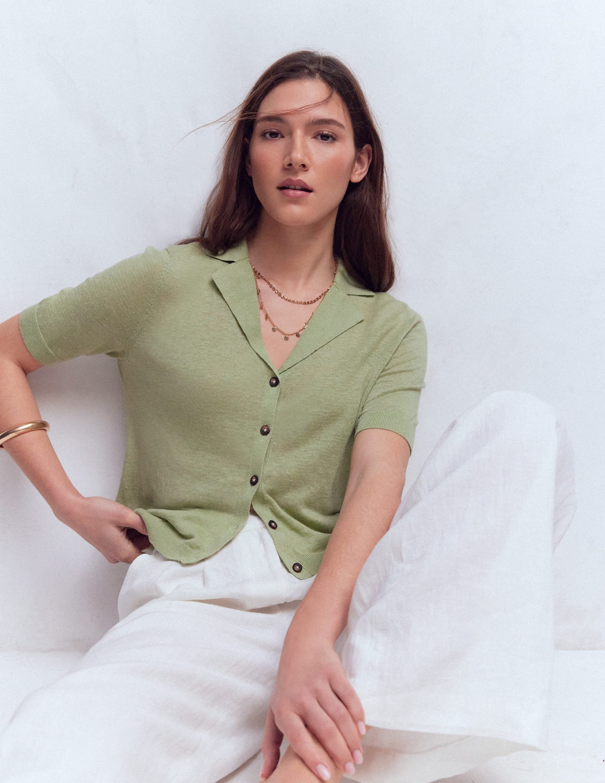 Agnes Leinenstrickjacke mit Kragen-GRÜN