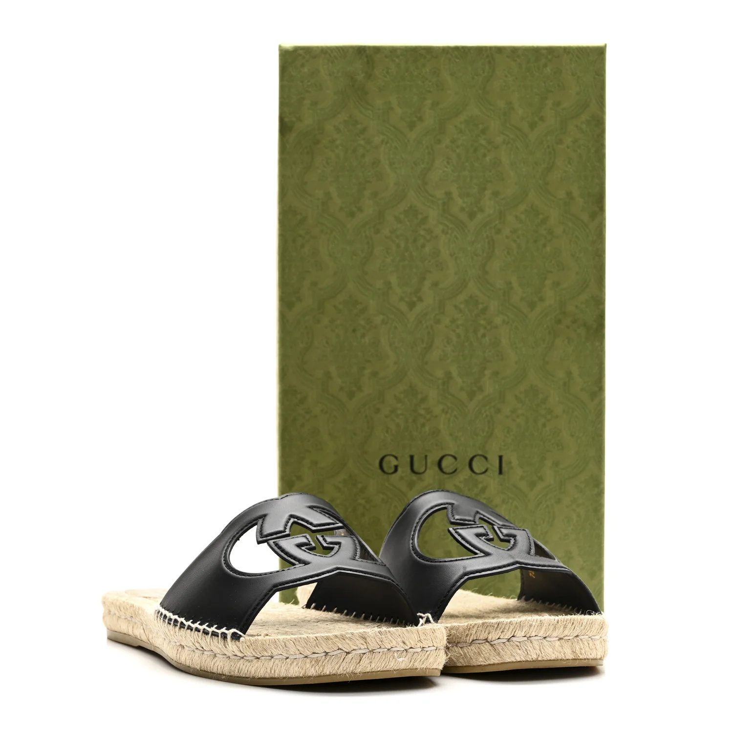 Cosmos Softy Calfskin Espadrille Mens Interlocking G Cut Out Slide Sandals 10 Black - Top Club