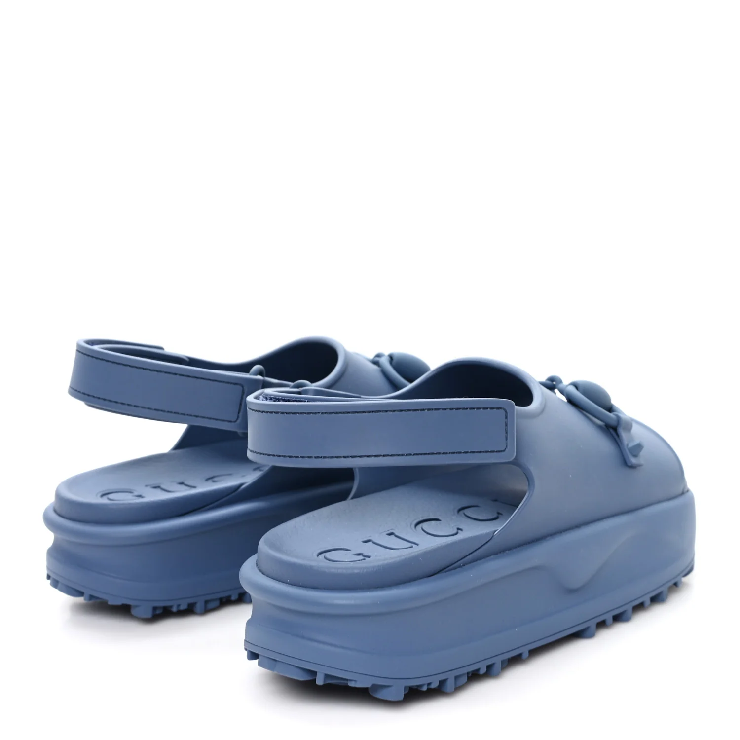 Soft Rubber Horsebit Mens Platform Slingback Sandals 5 Washed Indigo - Top Club