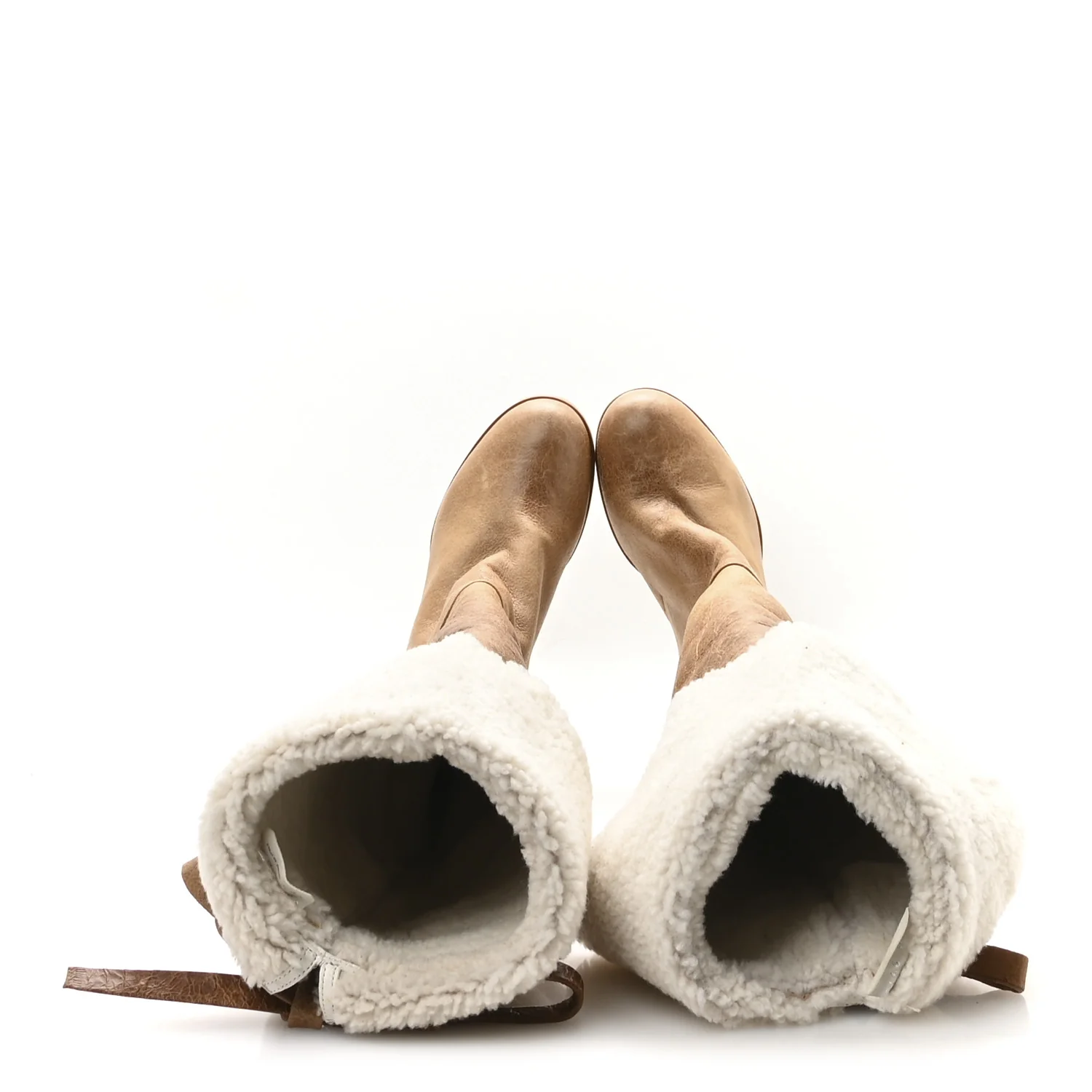 Shearling Calfskin Knee High Heel Boot 38.5 Brown