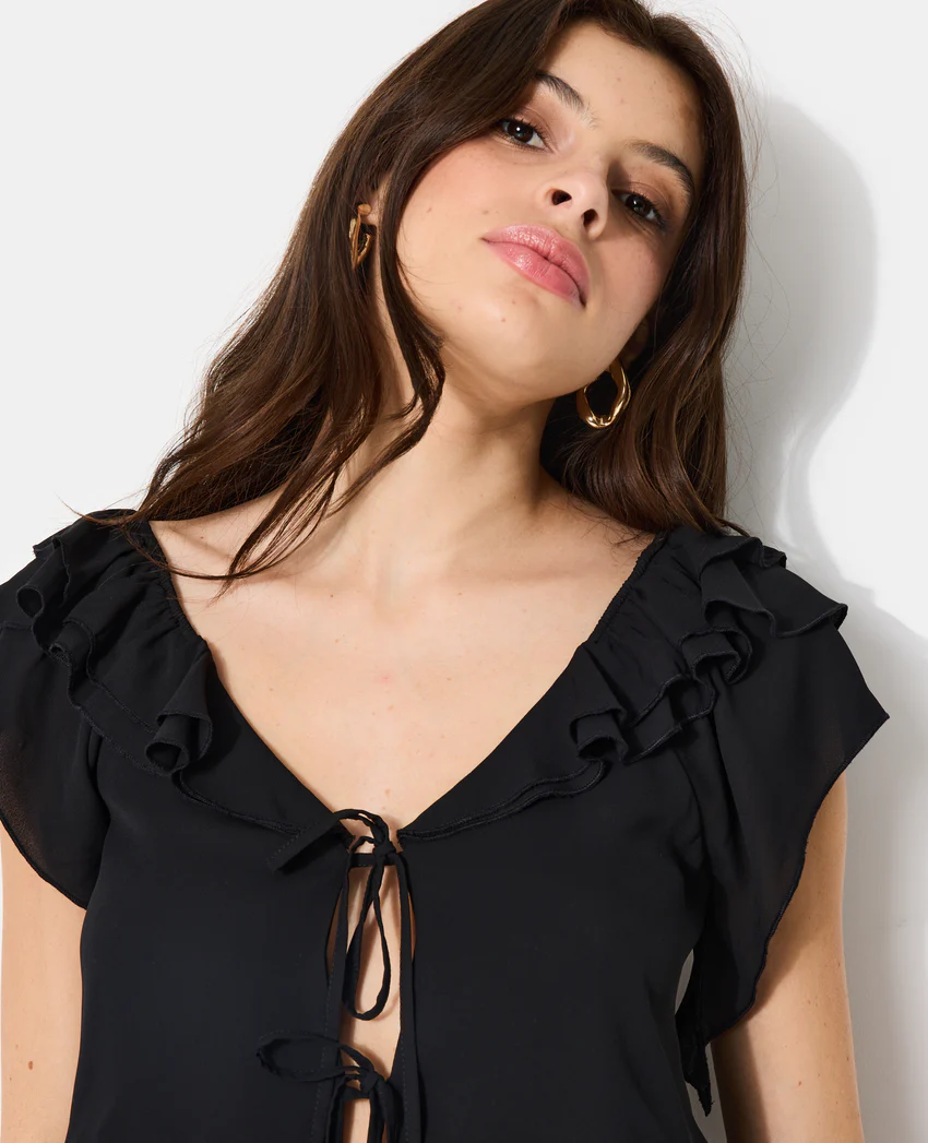 Pimkie Blouse en voile avec volants et nouettes