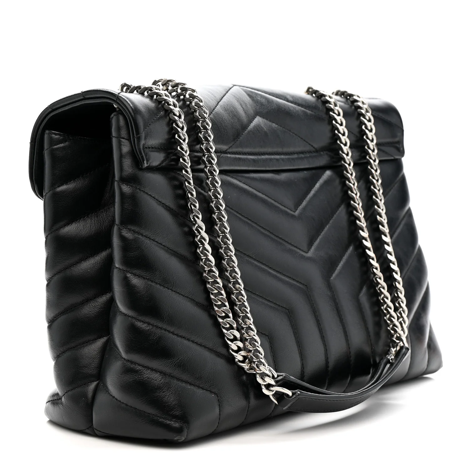 Calfskin Y Quilted Monogram Medium Loulou Chain Satchel Black - Top Club