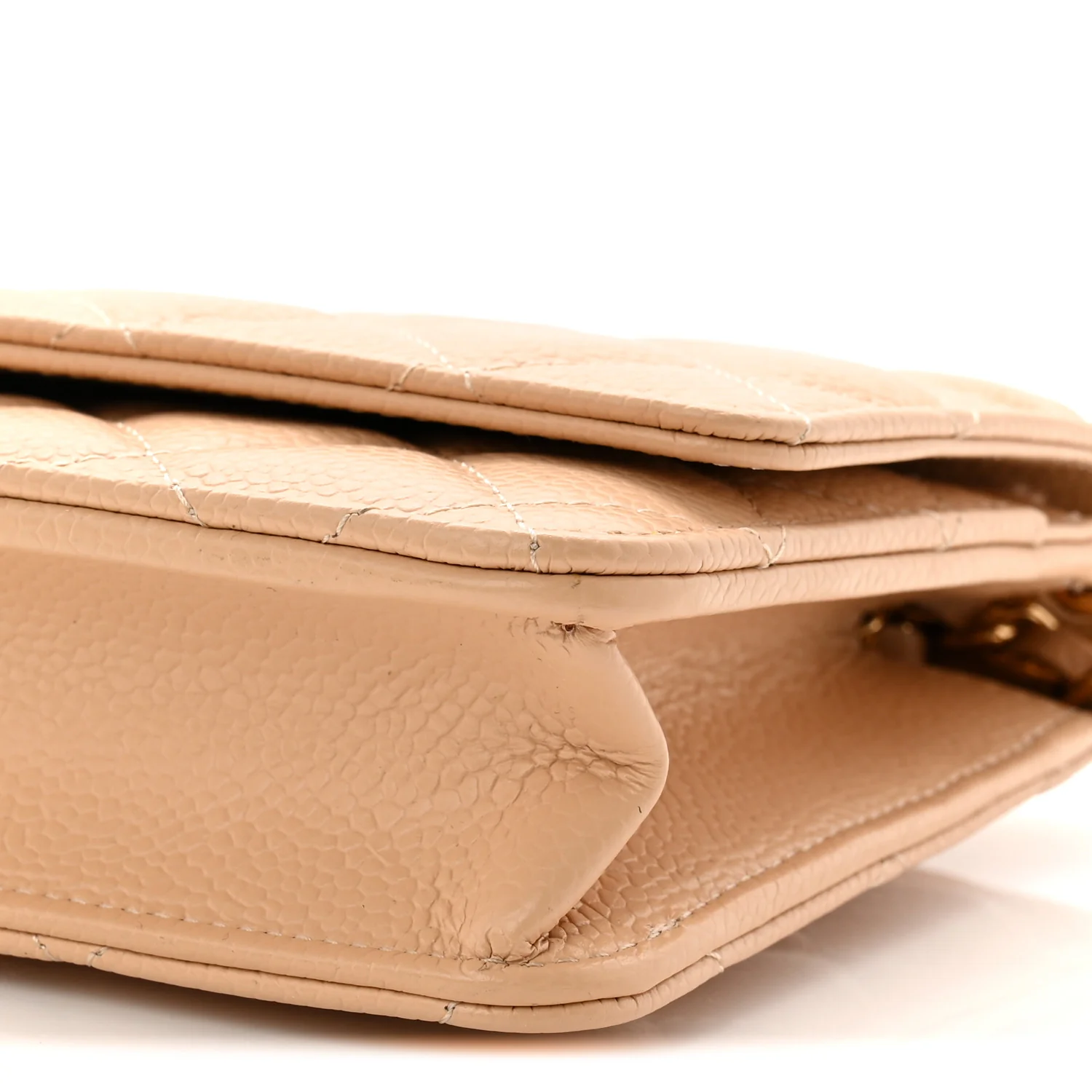 Caviar Quilted Wallet on Chain WOC Beige - Top Club