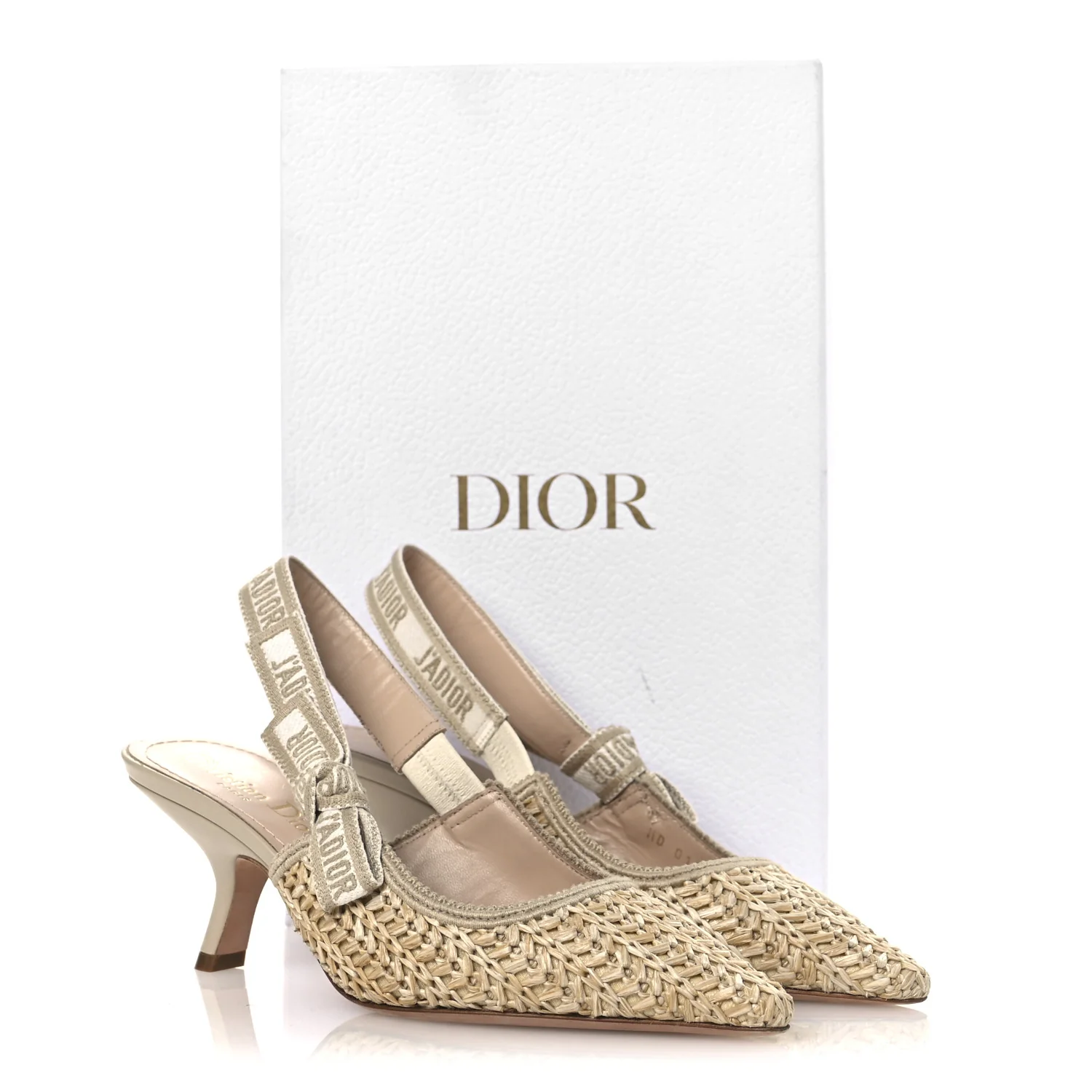 Raffia Embroidered J'Adior Slingback 65mm Pumps 36 Taupe - Top Club