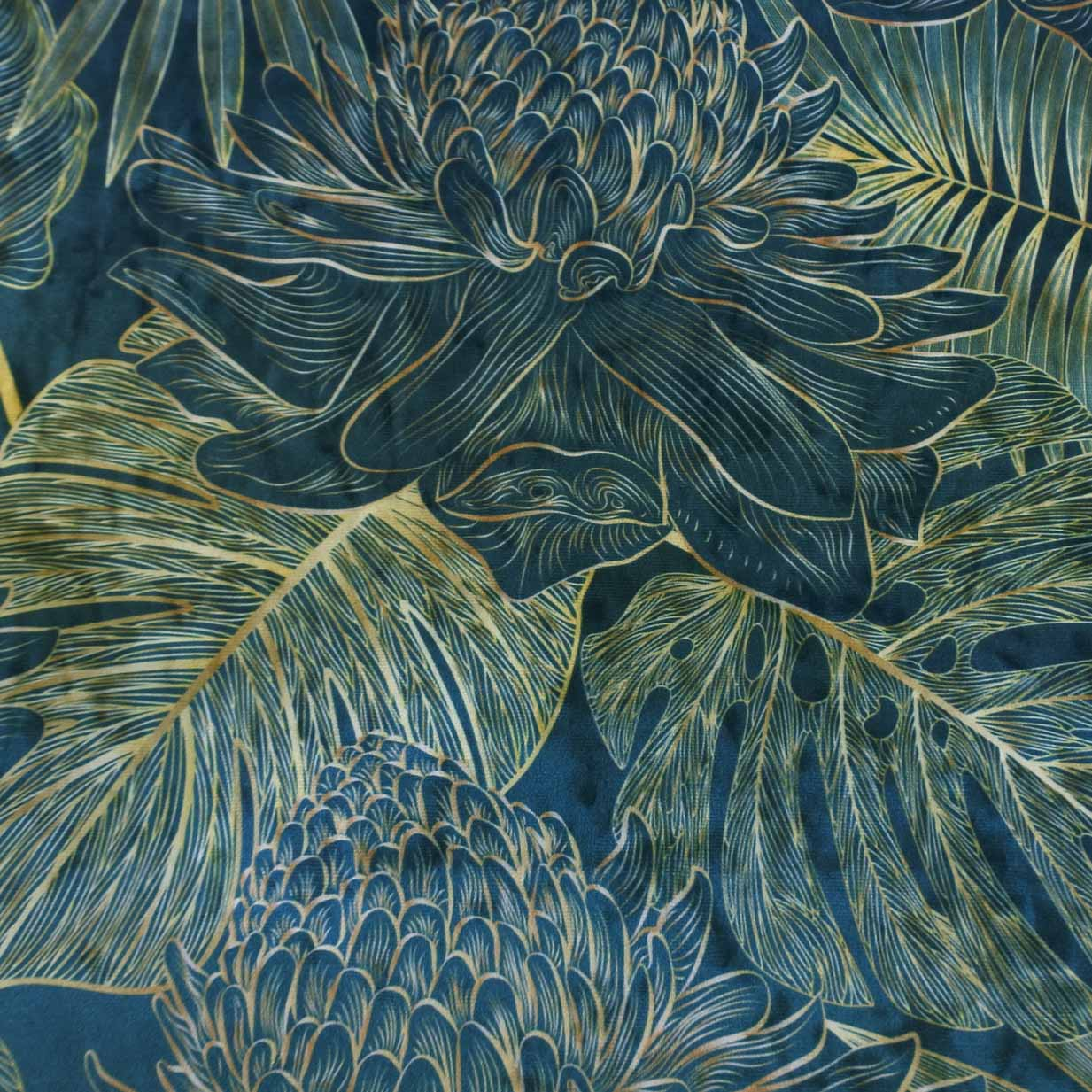 Kussen velvet Ginger bloem petrol 60 x 40