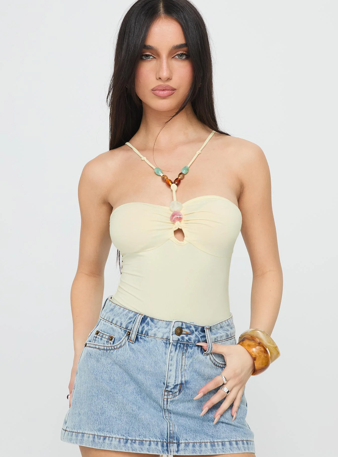 Kianu Beaded Bodysuit Lemon