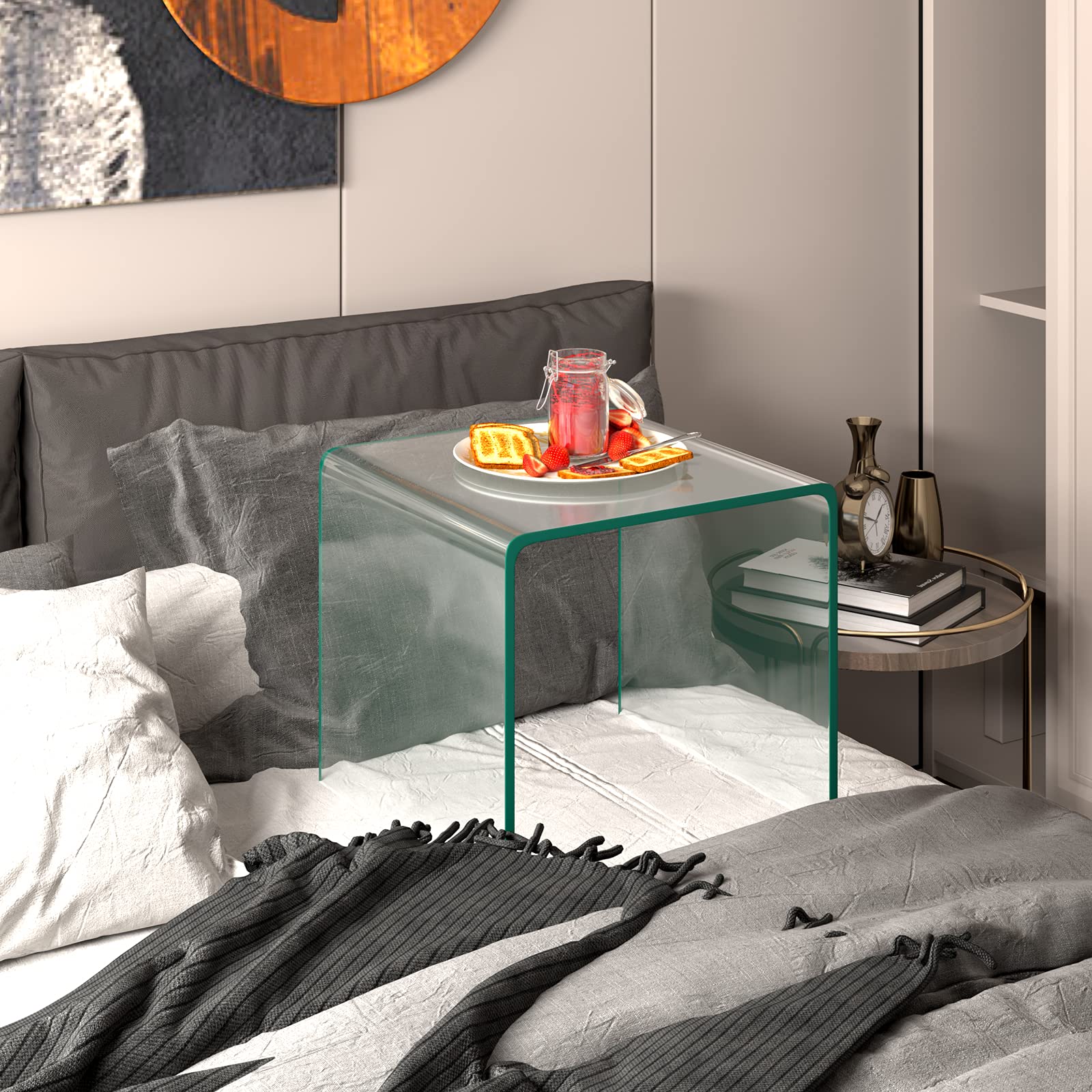 BEFOUNDLOVELY Transparent Glass End Tables Compact Sofa Bed Side Table