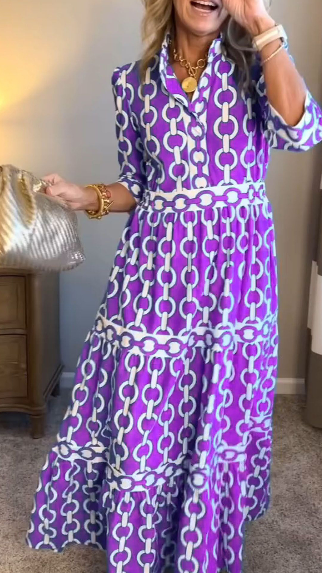 Women's  Casual Vacation Style - Chain Print Shirt Dress - Nordfashionstorm - Women's Clothing, Fashion for You - Nordfashionstorm.com