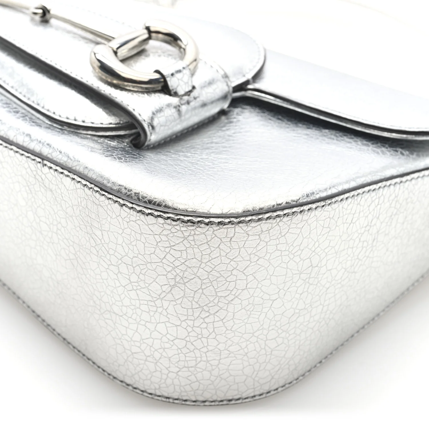 Metallic Demetra Small Horsebit 1955 Asymmetric Shoulder Bag Silver - Top Club
