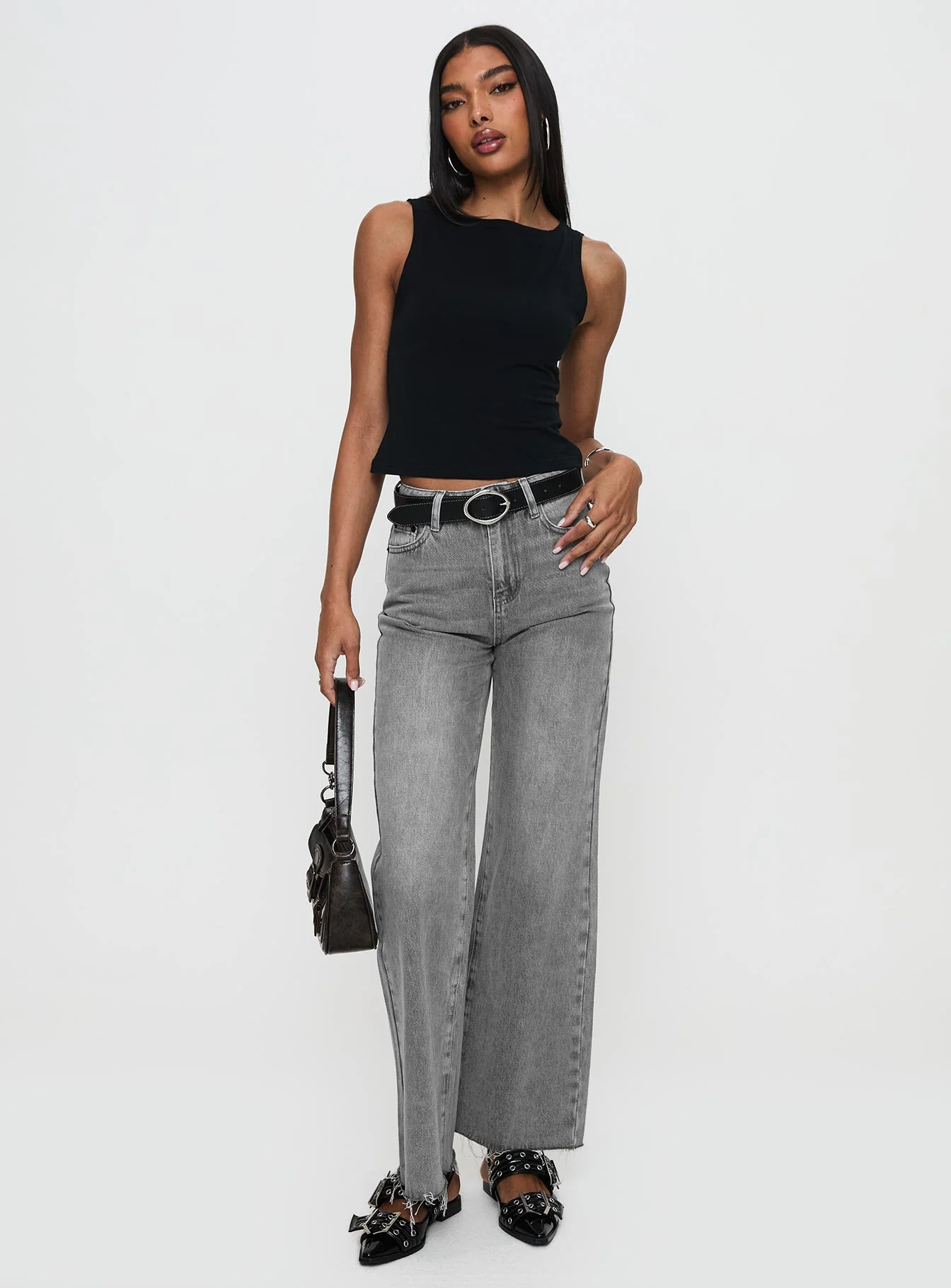 Henesey High Rise Straight Leg Jeans Washed Grey