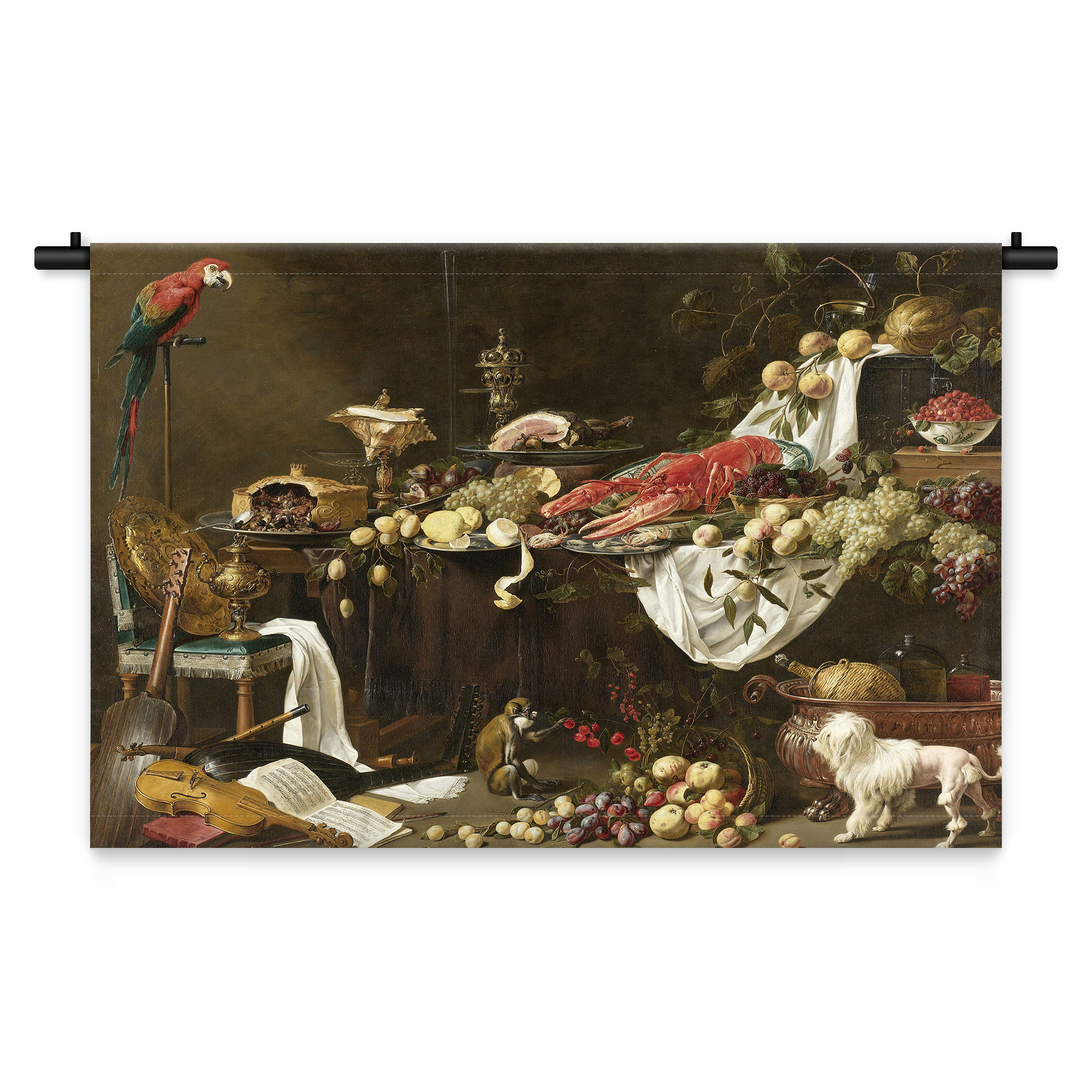 Wandkleed Stilleven met hond en papegaai 210 x 150