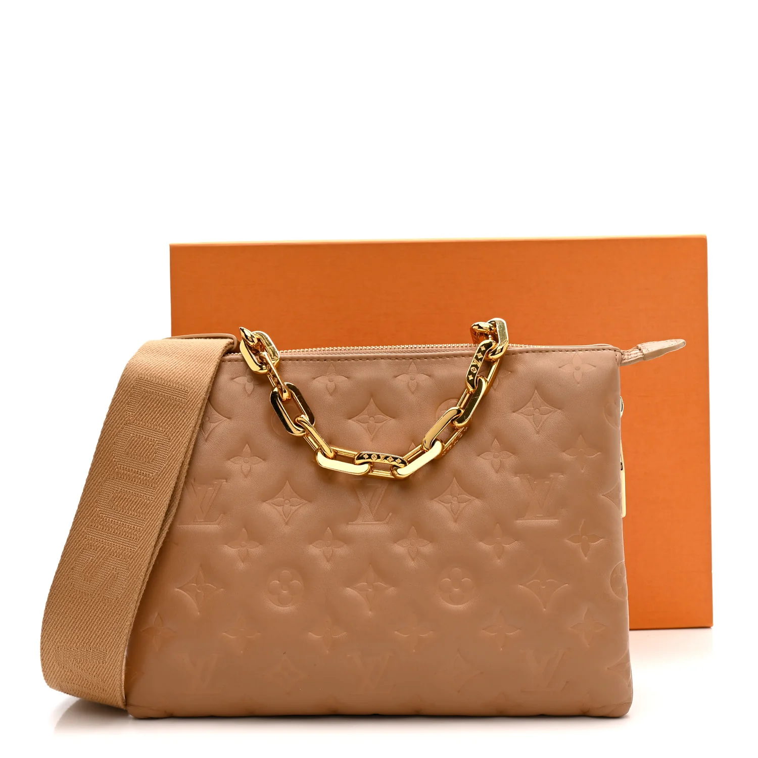 Lambskin Embossed Monogram Coussin PM Camel - Top Club