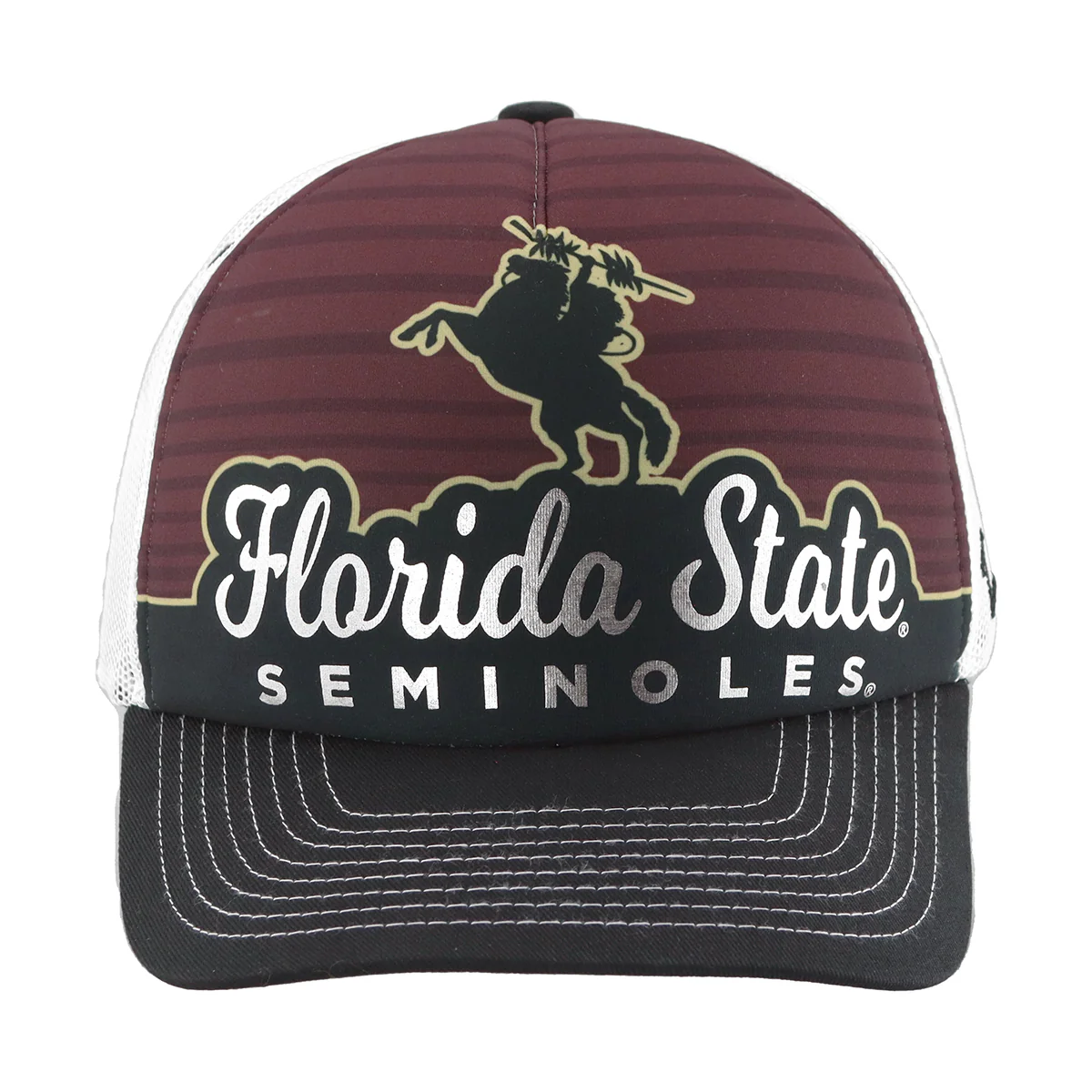 Zephyr Unconquered Silhouette/Florida State Seminoles Adjustable Foam Trucker Cap - Black/White - MoB Apparel