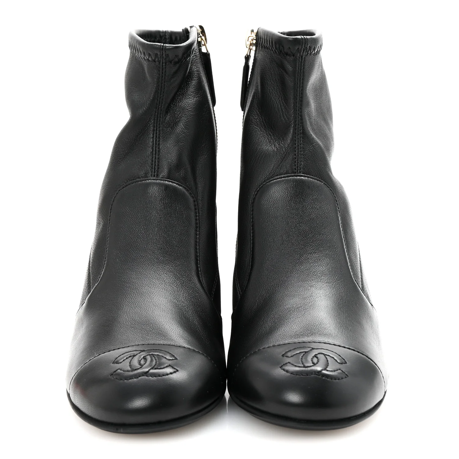 Stretch Lambskin Cap Toe CC Short Boots 35 Black - Top Club