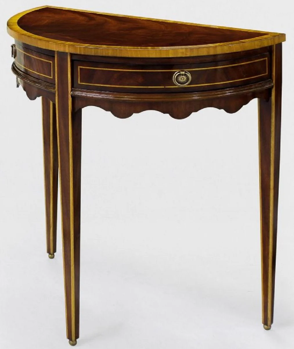 Luxury Baroque side table dark brown / light brown 71 x 36 x H. 74 cm - Half-round mahogany table with 2 drawers - Bedside table - Nightstand - Baroque furniture
