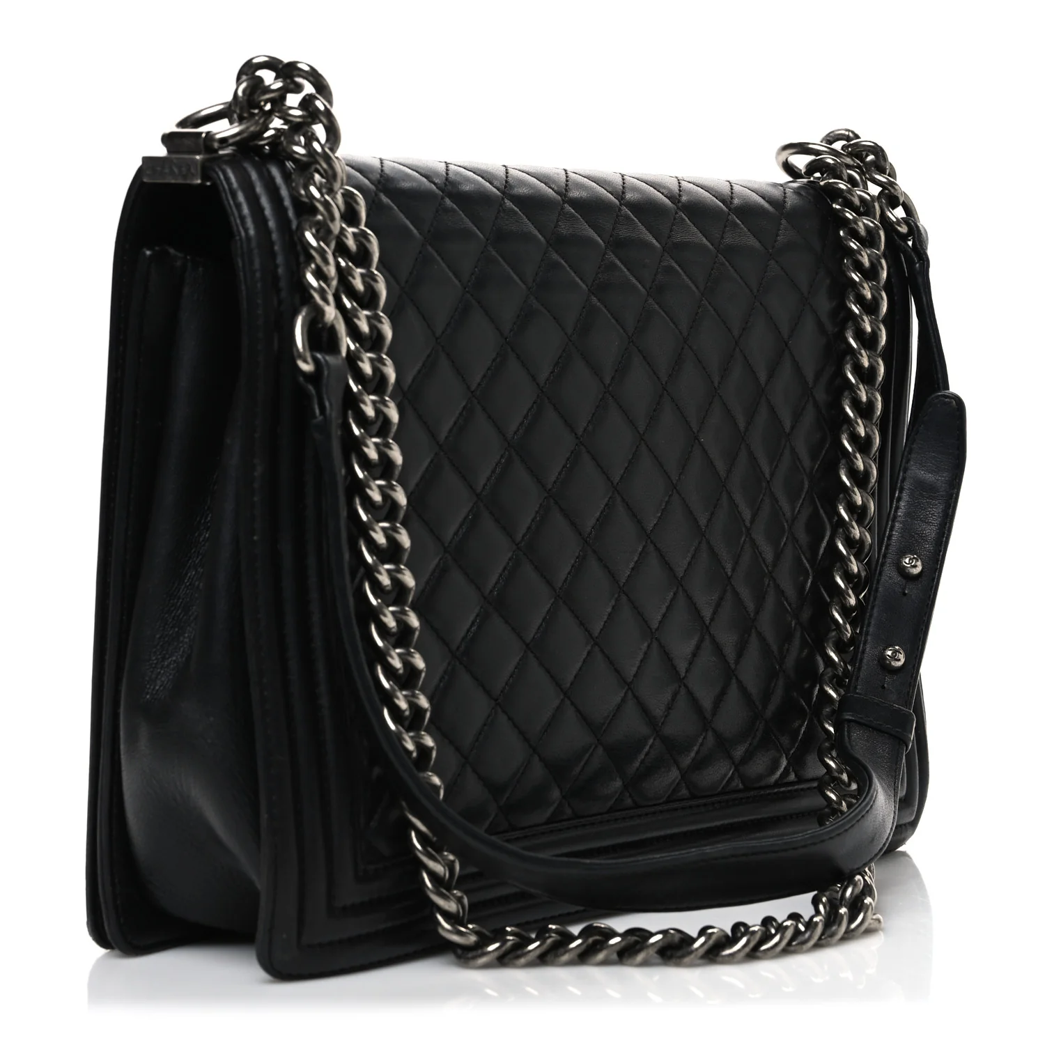 Lambskin Quilted Large Boy Flap Black - Top Club