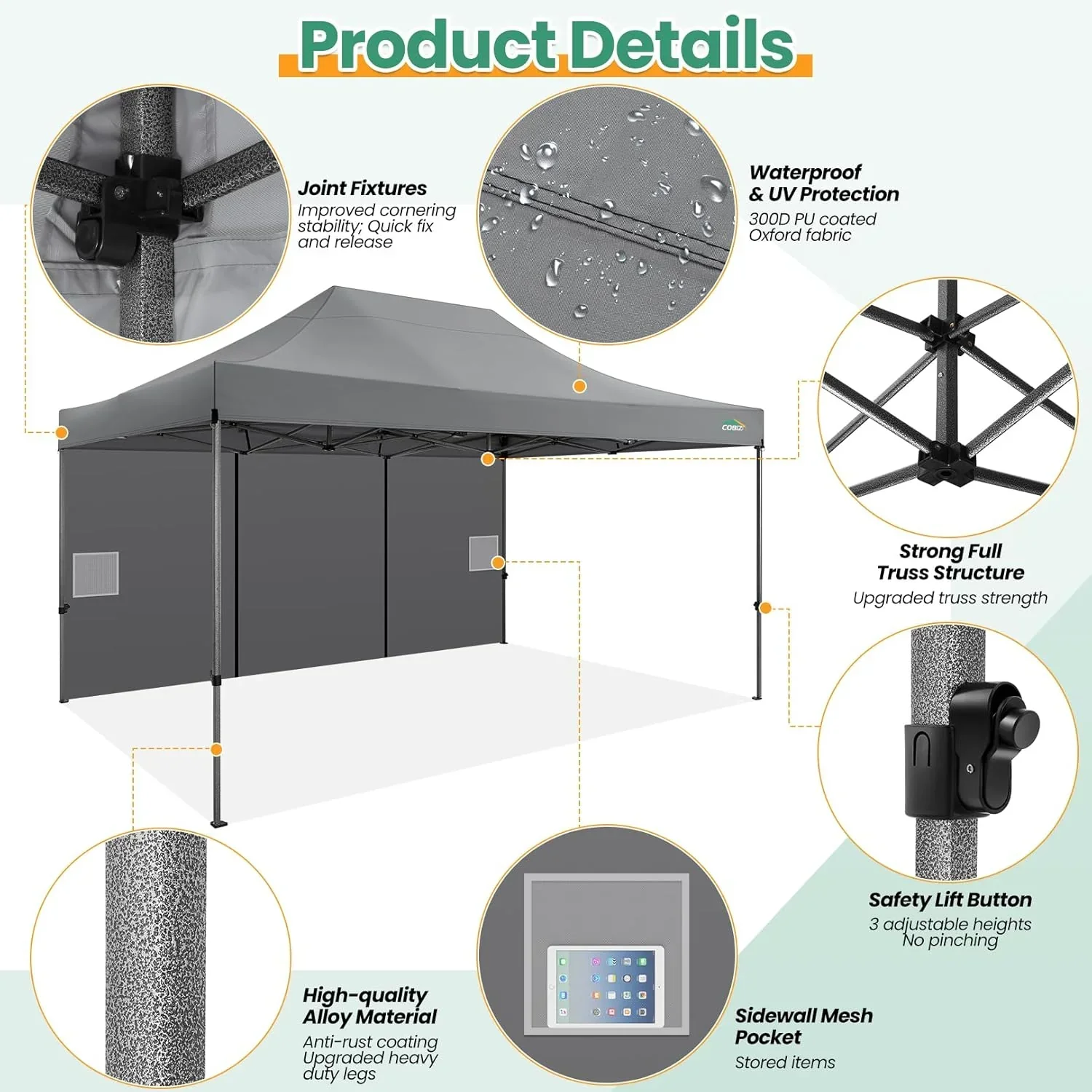 COBIZI 10x20 Heavy Duty Pop up Canopy Tent 6 sidewalls Commercial Canopy Wedding Party Tents