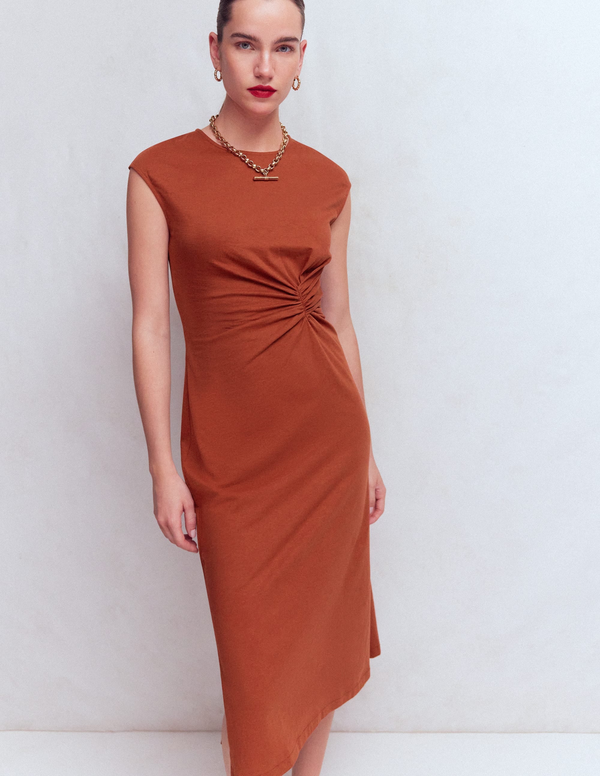 Delilah Midikleid mit Twistdetail-Braun-Orange