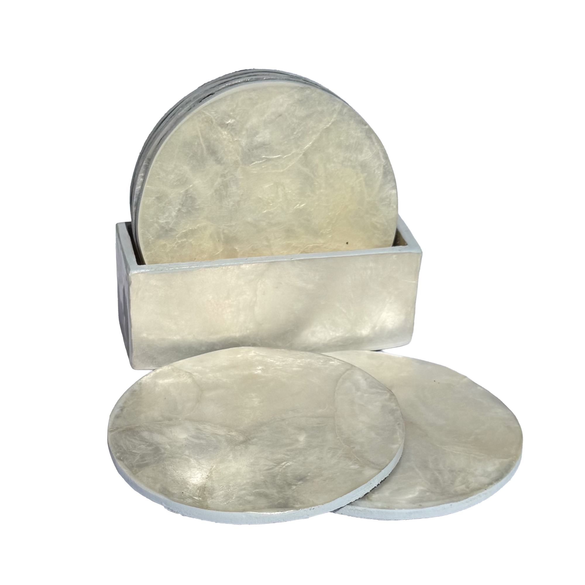 Parelmoer glas onderzetters wit - set van 6