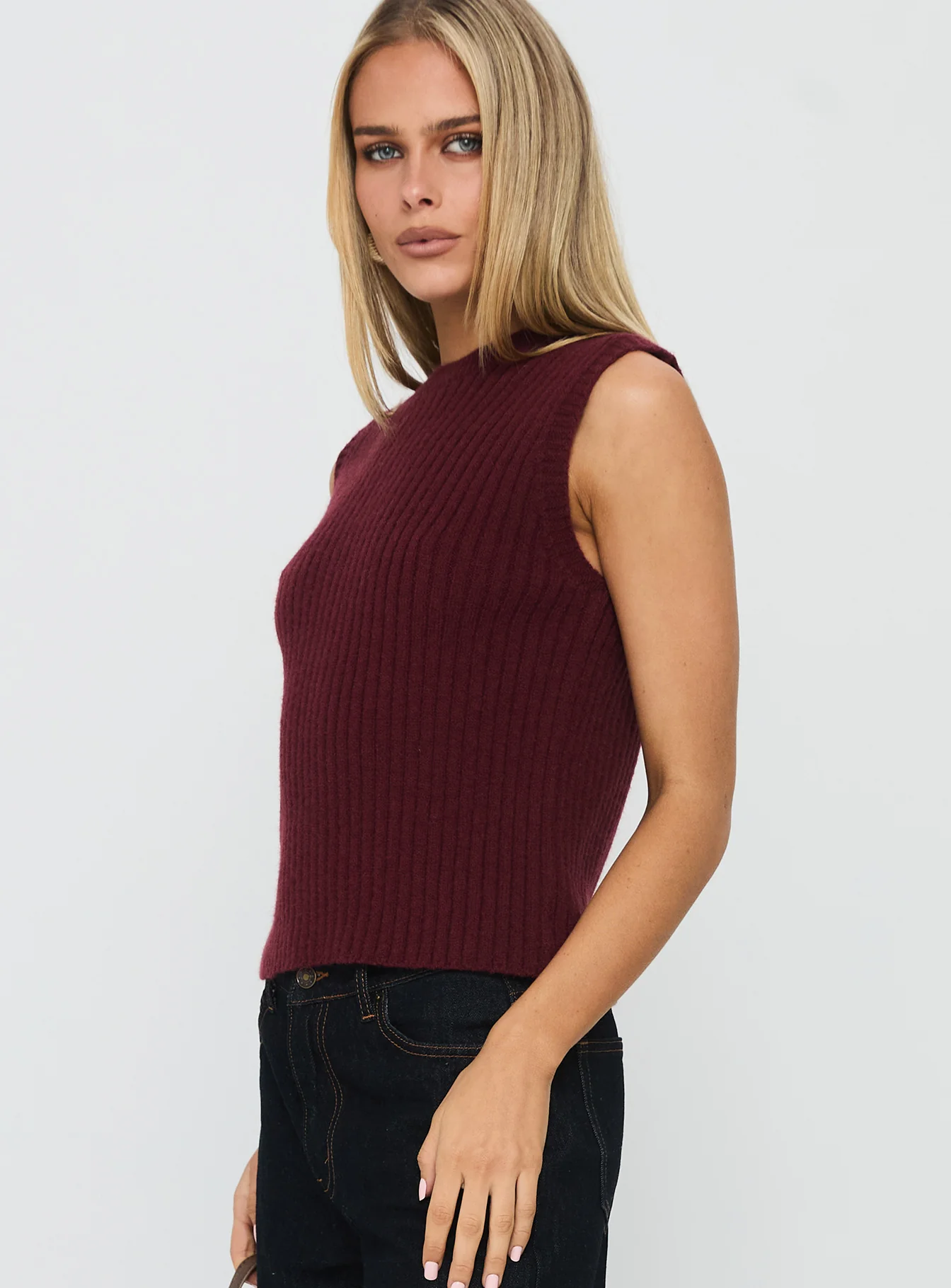 Jessabell Rib Sleeveless Top Wine