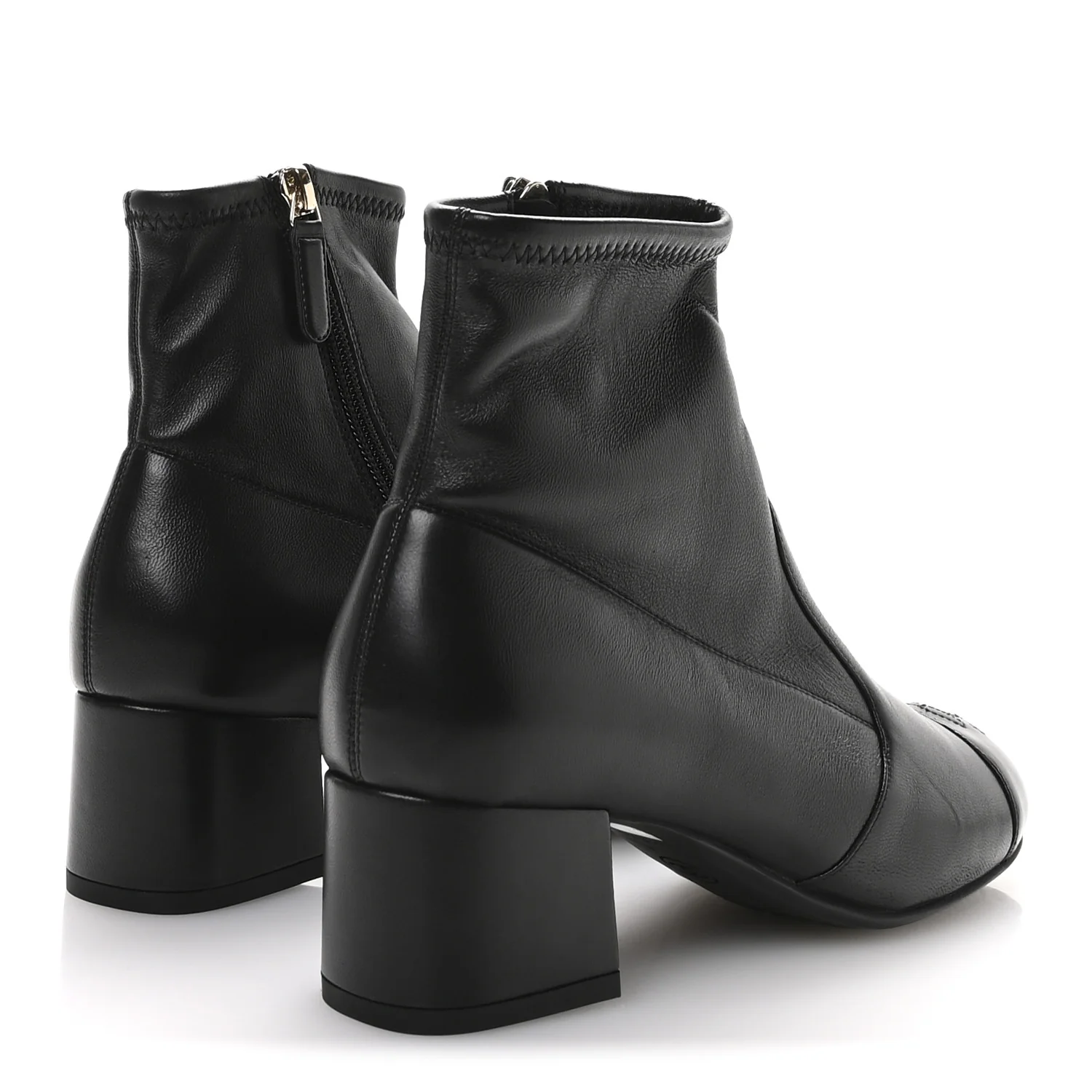Stretch Lambskin Cap Toe CC Uniform Short Boots 36.5 Black - Top Club