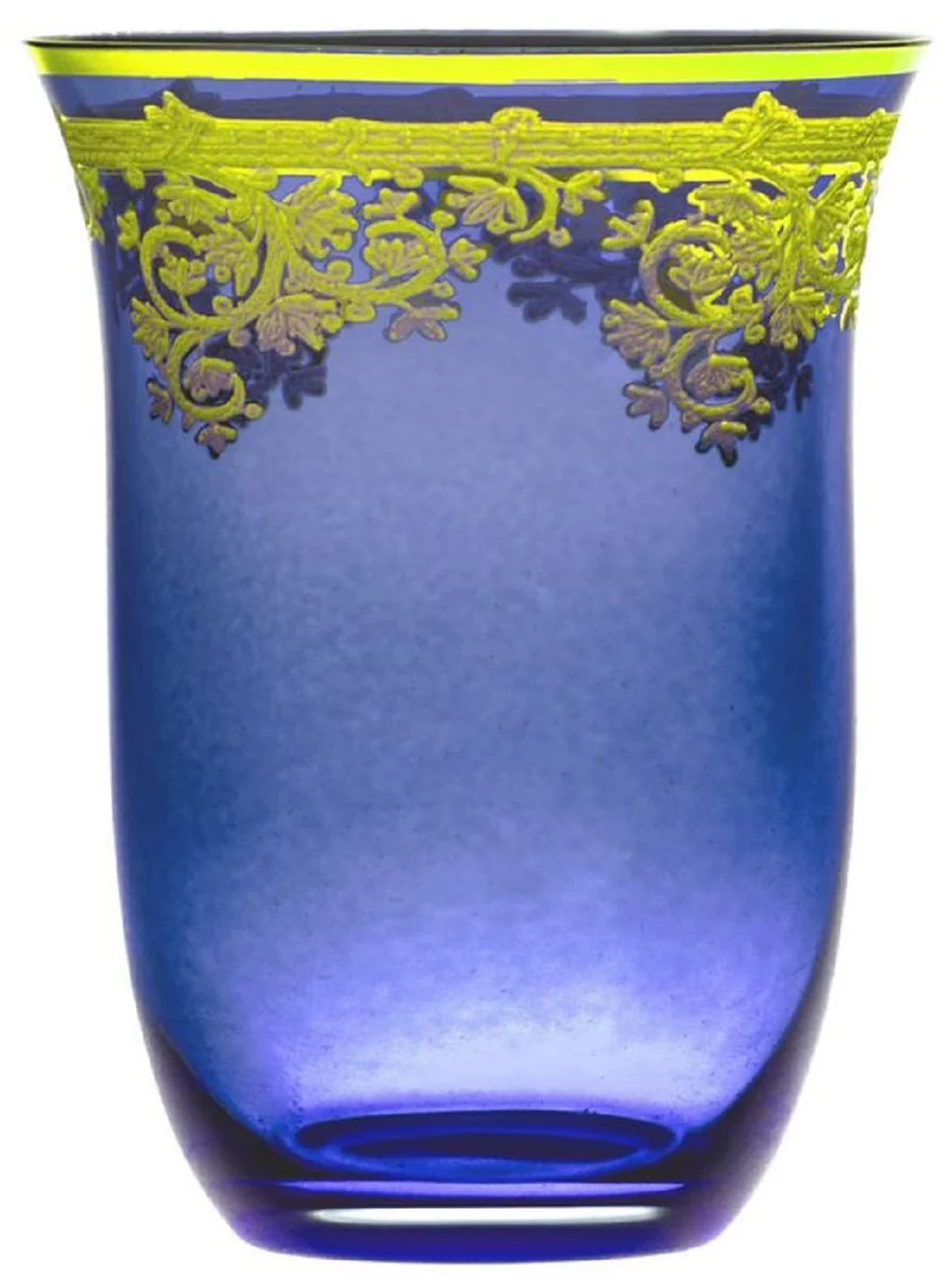 Luxury baroque water glasses set of 6 blue / gold Ø 9 x H. 12 cm - handmade and hand-painted water glasses - beer glasses - wine glasses - hotel & restaurant accessories - luxury quality
