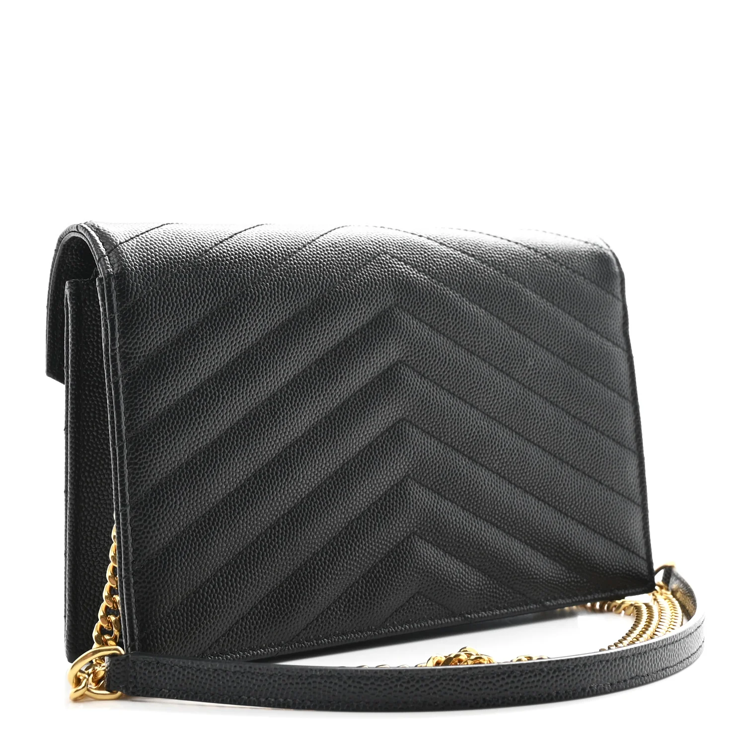 Grain De Poudre Matelasse Chevron Monogram Envelope Chain Wallet Black - Top Club