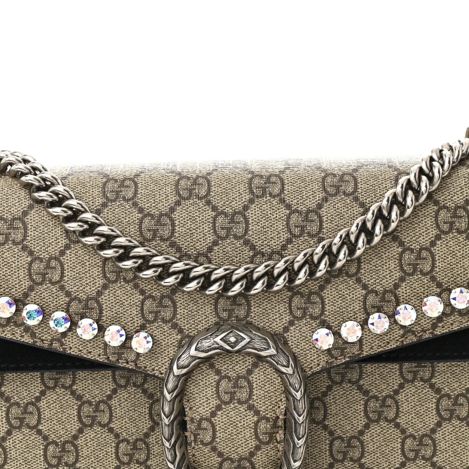 GG Supreme Monogram Crystal Small Dionysus Shoulder Bag Black - Top Club