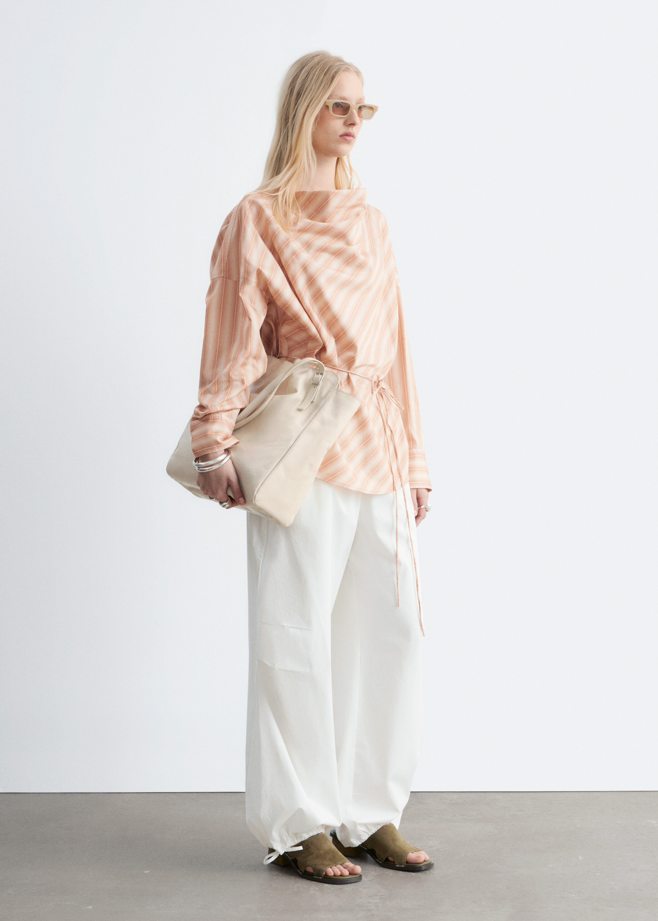 & Other Stories STRIPED COWL-NECK BLOUSE